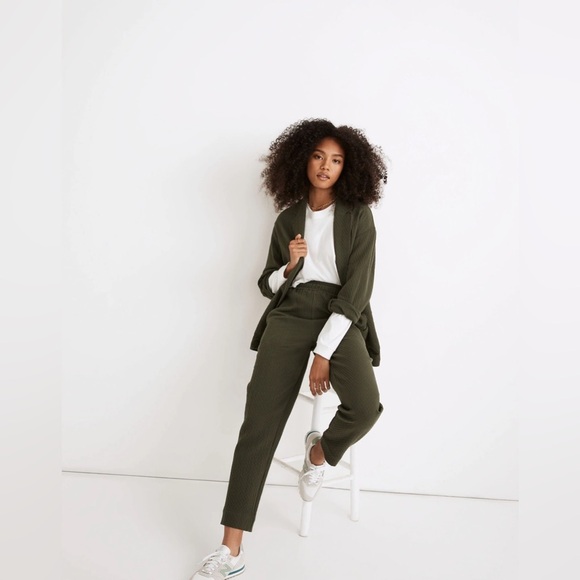 Madewell Women’s Pull-On High-Rise Tapered Pants Diamond Jacquard Dark Forest XS - Picture 1 of 9